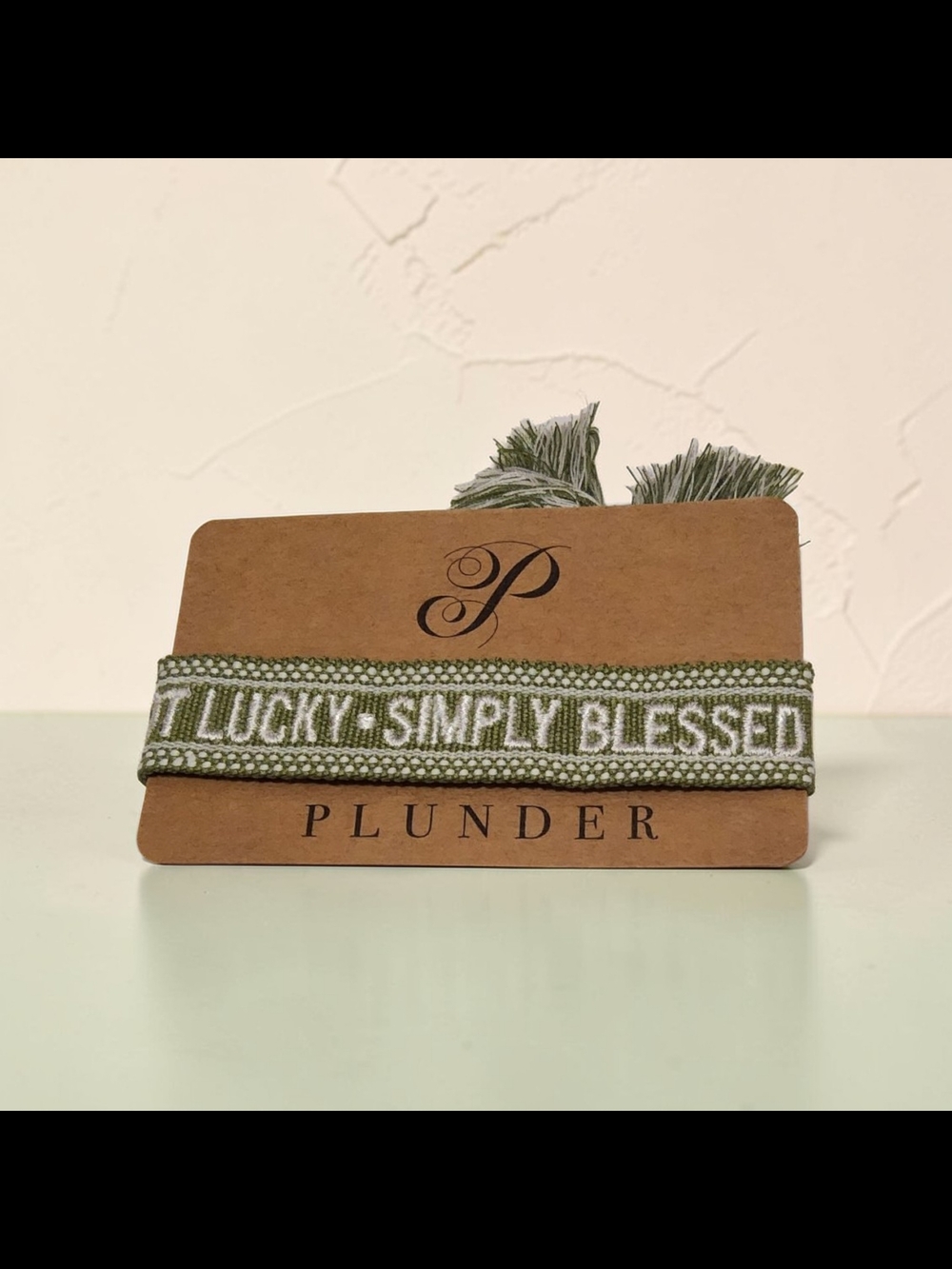 10 / $10 Plunder Green 'Lucky • Simply Blessed' Woven Bracelet